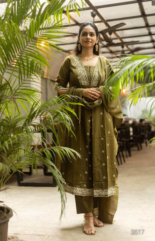 Mehandi Green Embroidery work