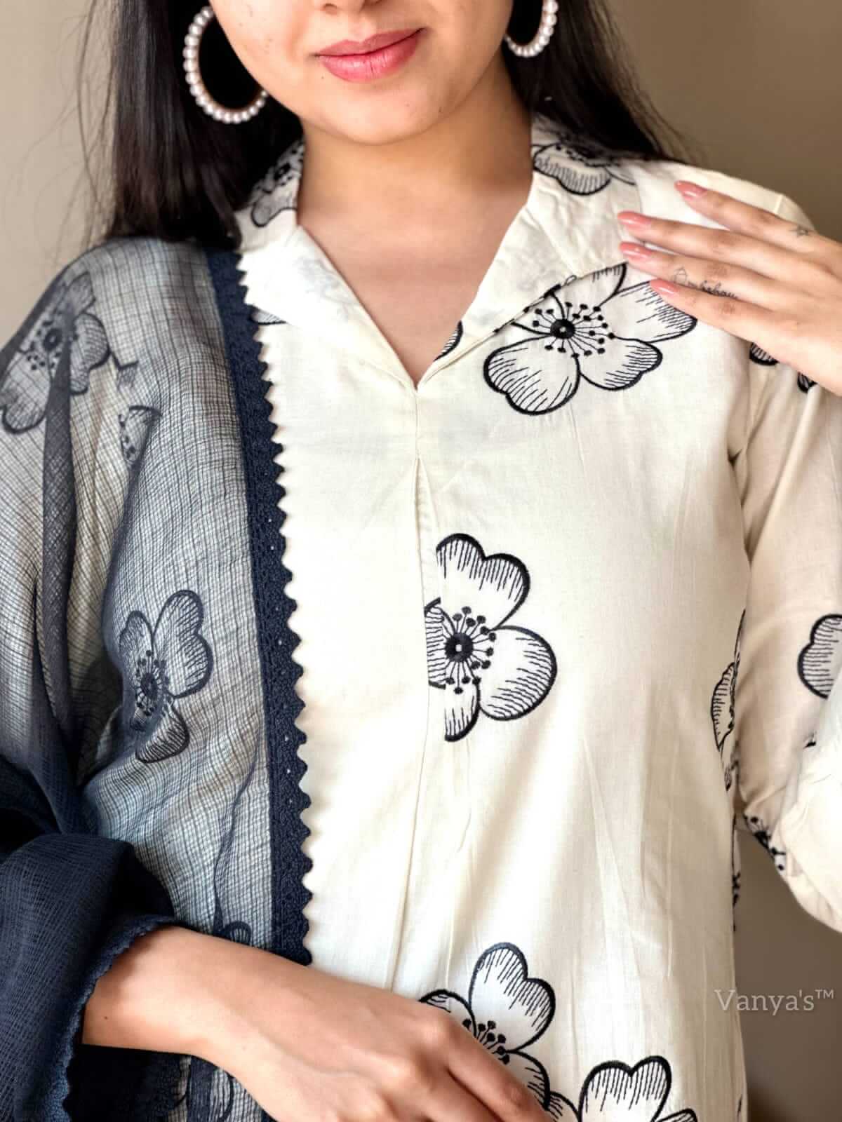 Cream & Black Embroidery suit