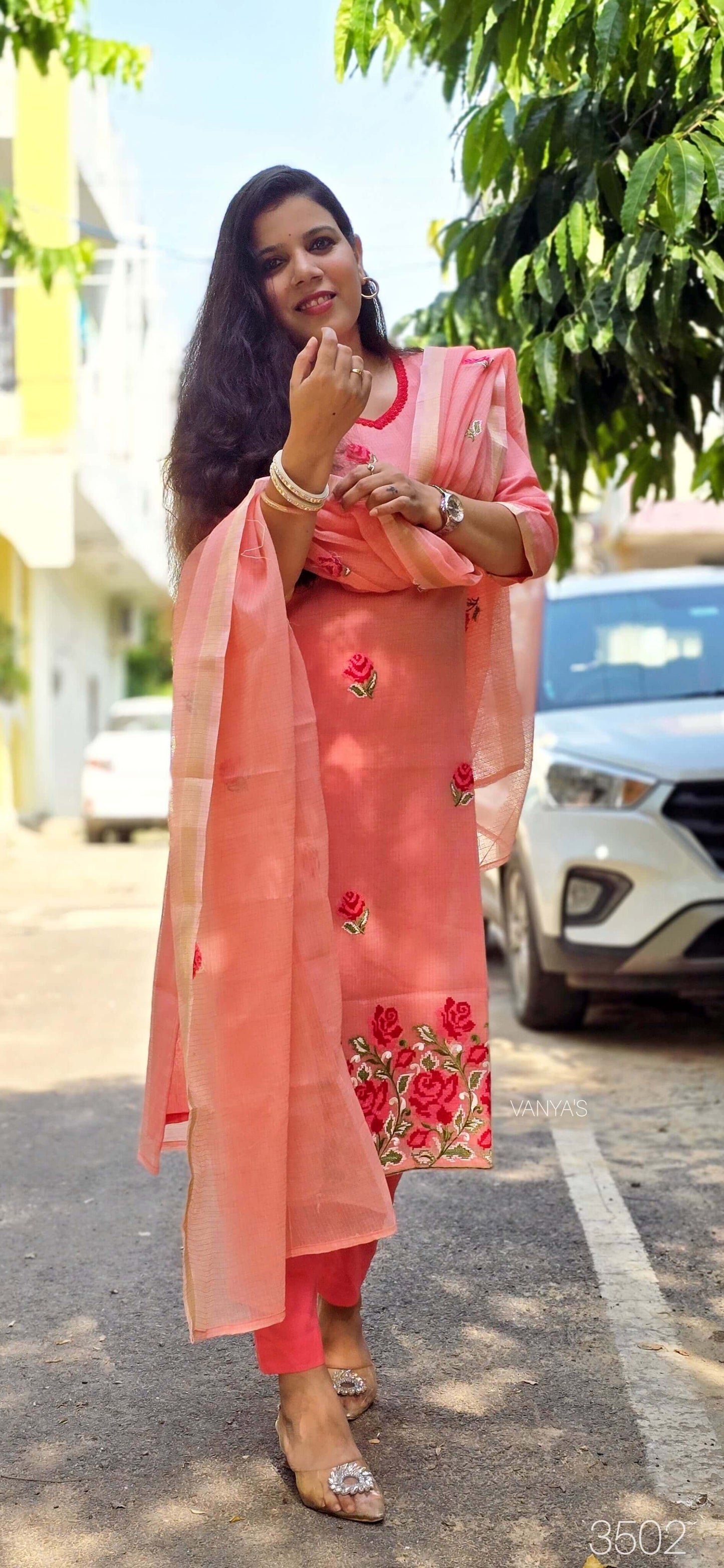 Peach Kota Embroidery