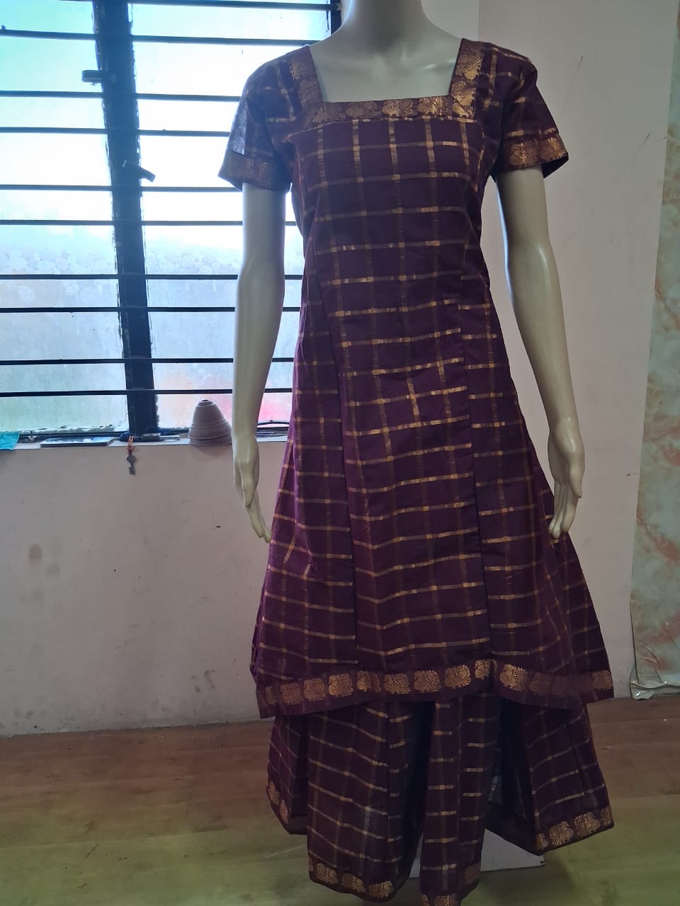 Square ( Pa ) Maroon Traditional Skirt & top
