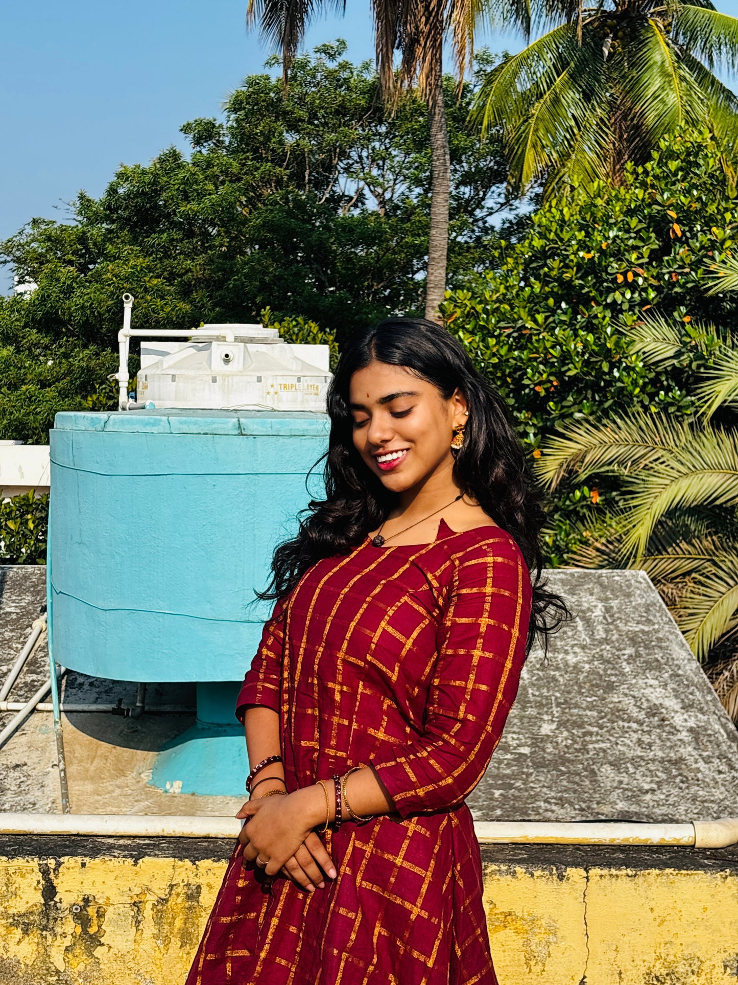 Maroon Star Neck Skirt & top