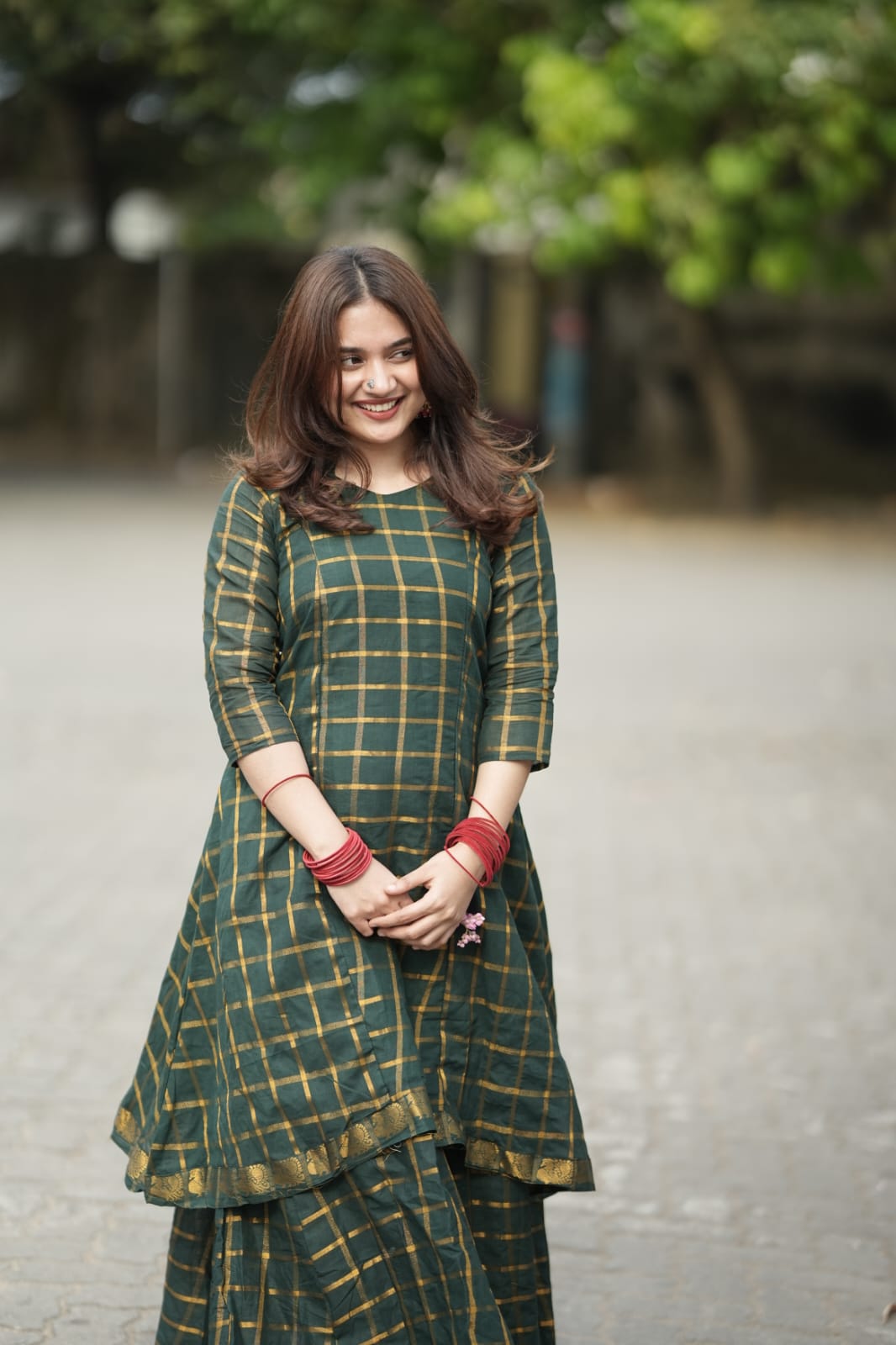 Star Neck Green Skirt & top