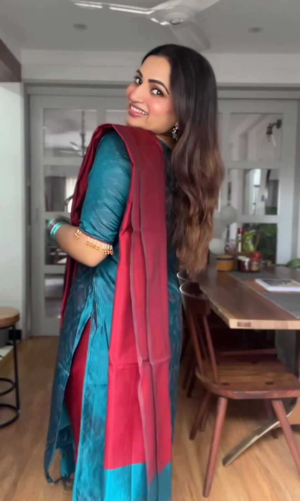Peacock Blue Silk Salwar with hanging