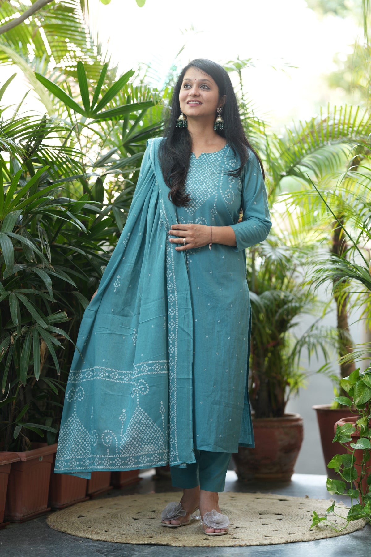 Teal Blue Mirror embroidery