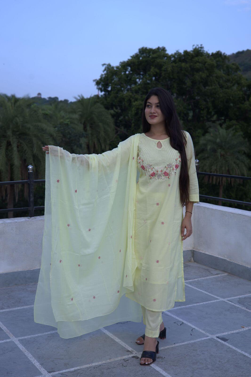 Mul Cotton Embroidery - Yellow