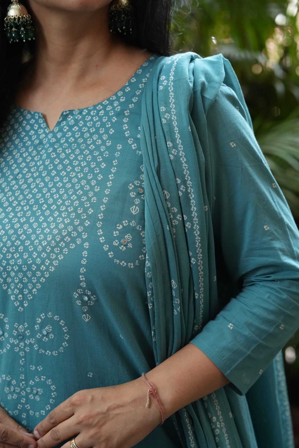 Teal Blue Mirror embroidery