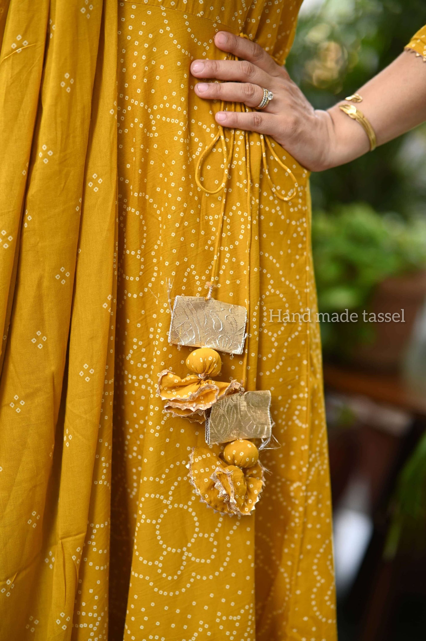 Yellow Bandhej printed Anarkali