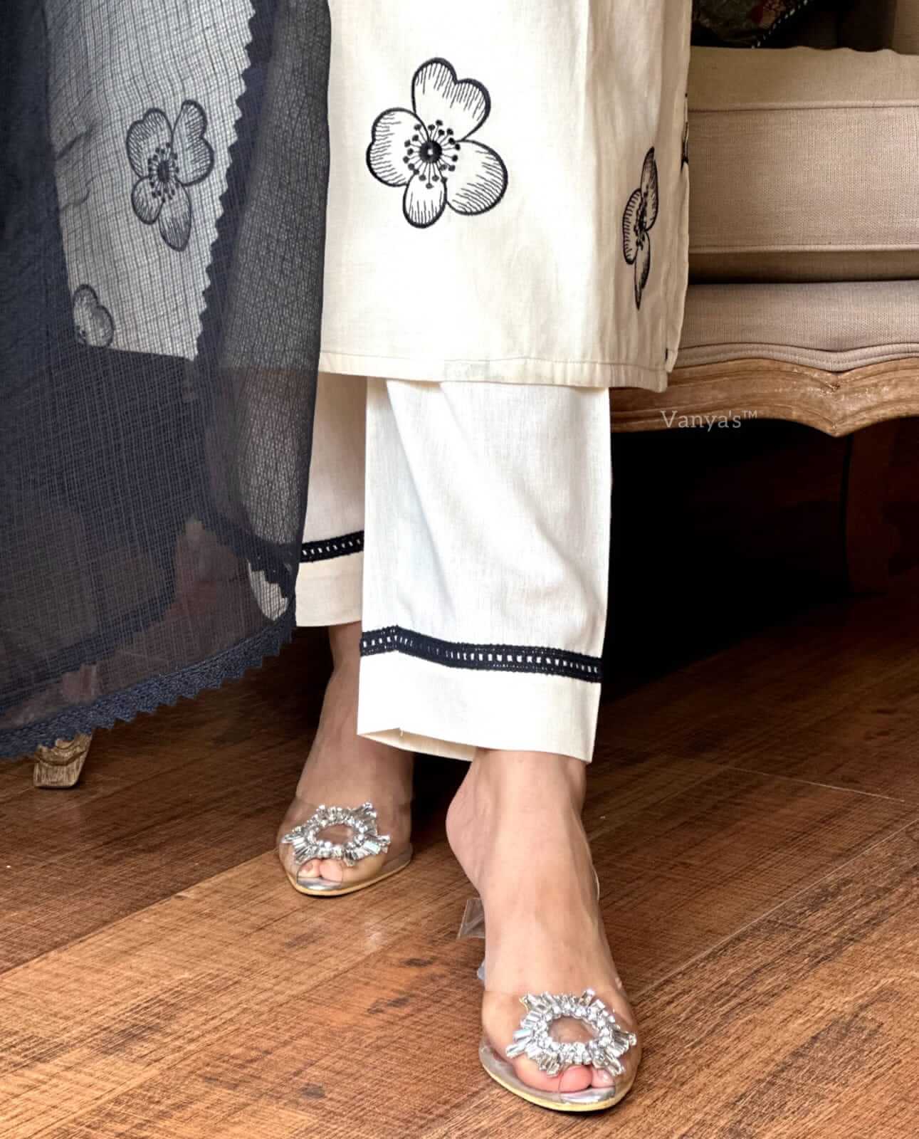 Cream & Black Embroidery suit