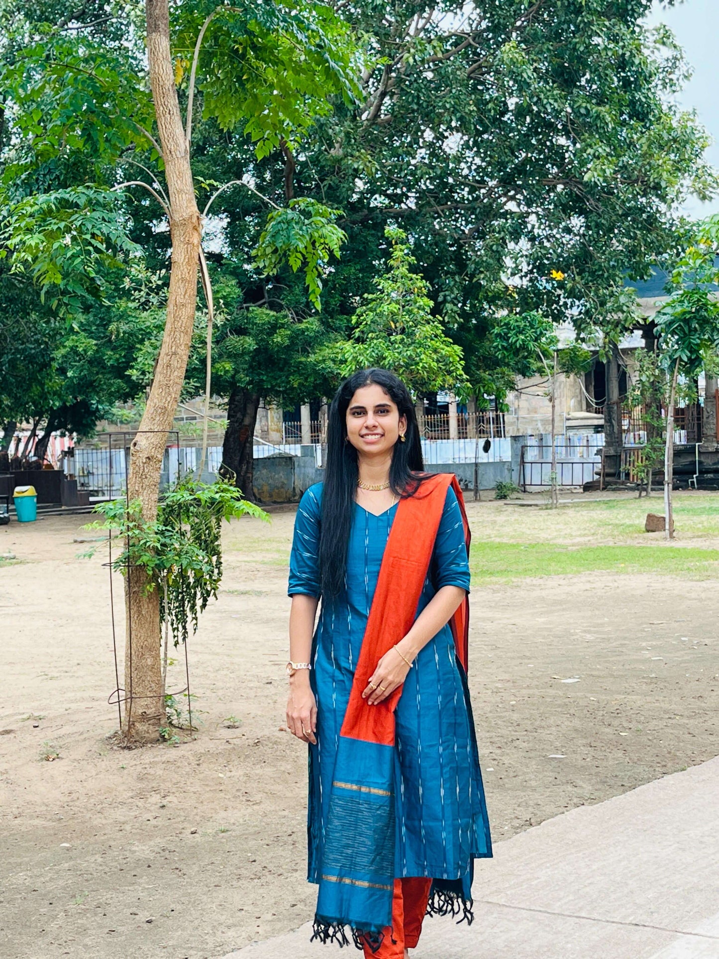 Blue & Orange Silk Salwar