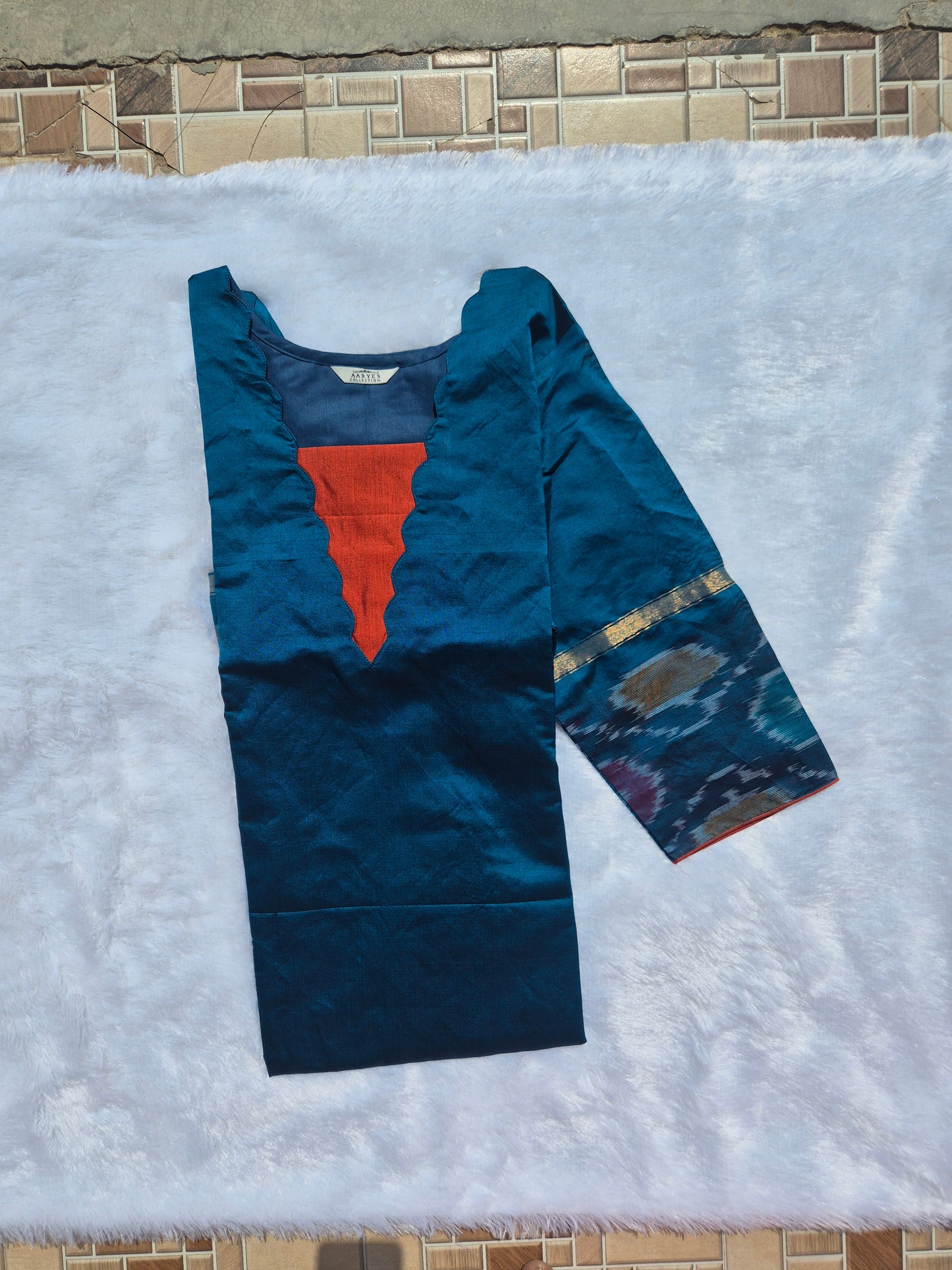 Blue & Orange Silk Salwar