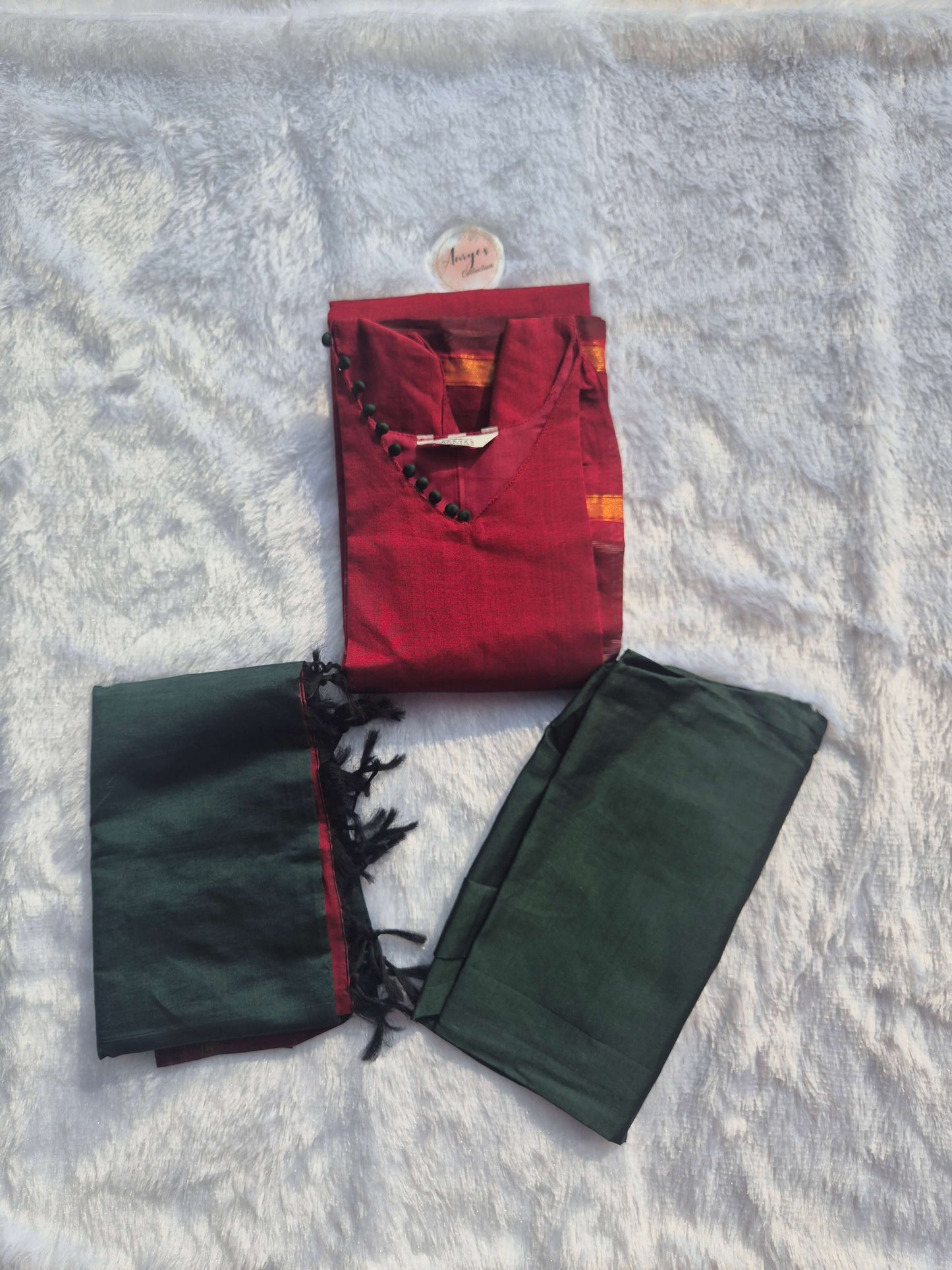V Neck with Pom Pom Silk Salwar