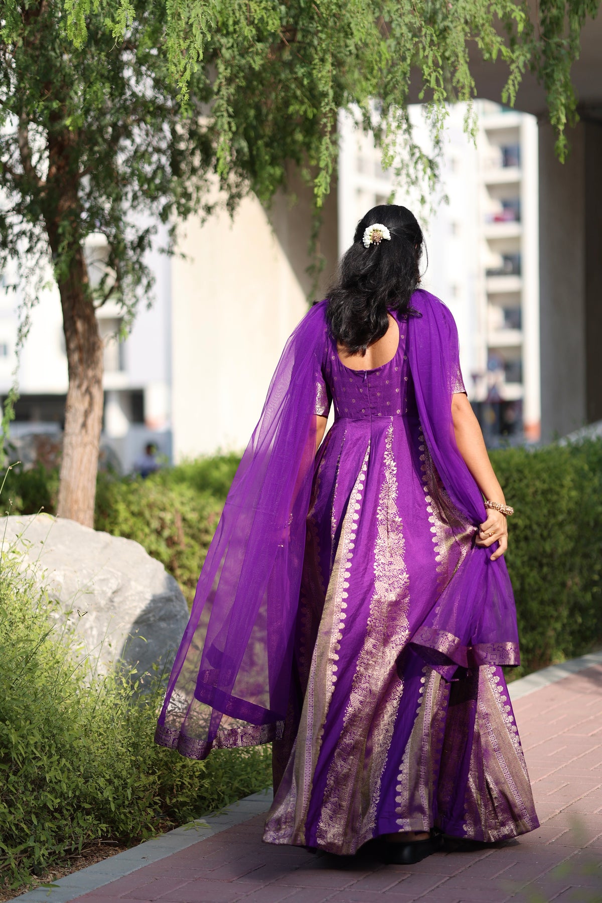 Purple Crepe Tissue Anarkali