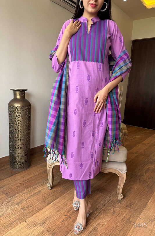 Handloom suit with Zari Dupatta