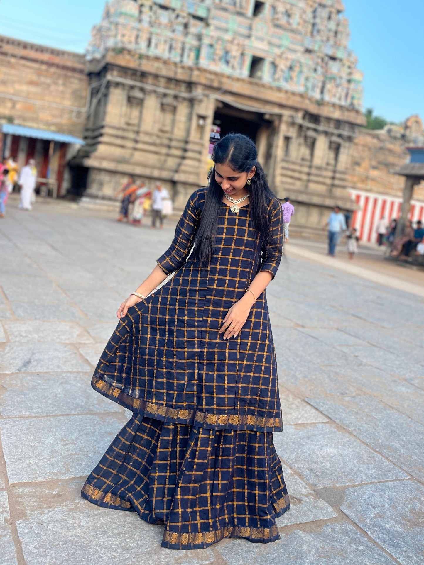 Star Neck  Blue Skirt and top