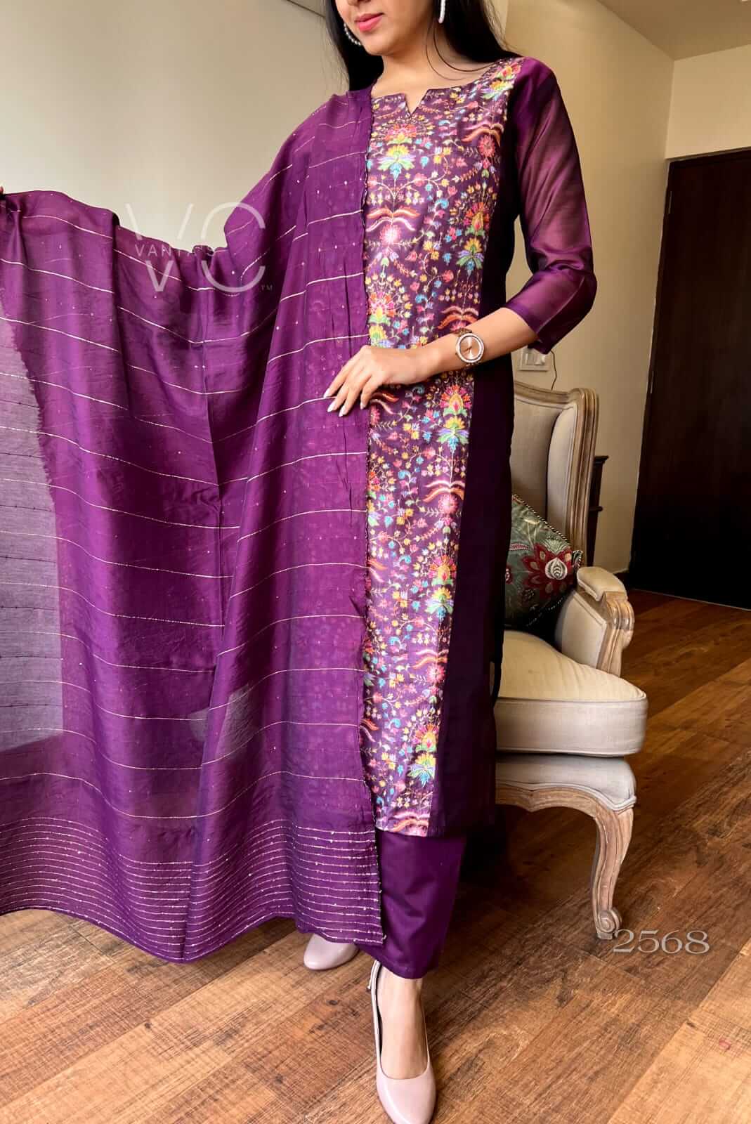 Purple Chanderi Thread Panel