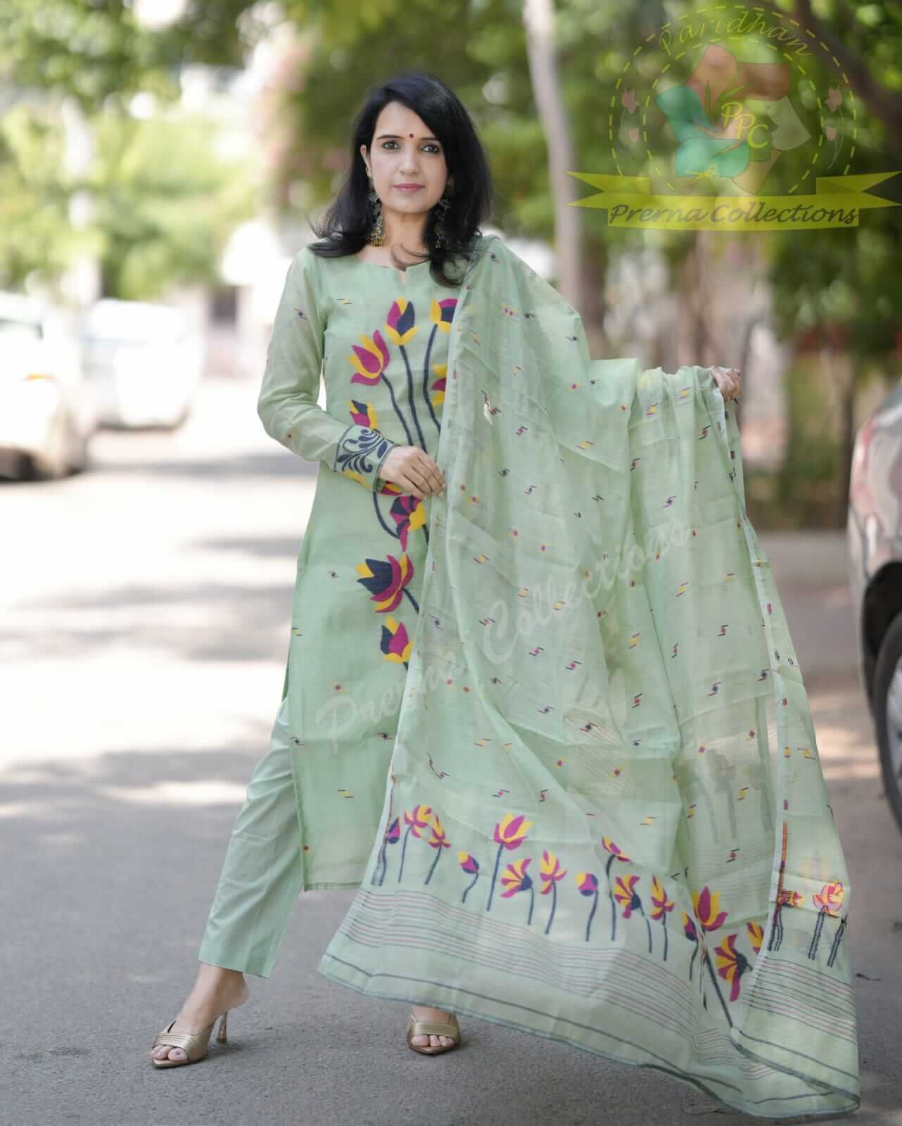 Pista Green Embroidery Jamdani