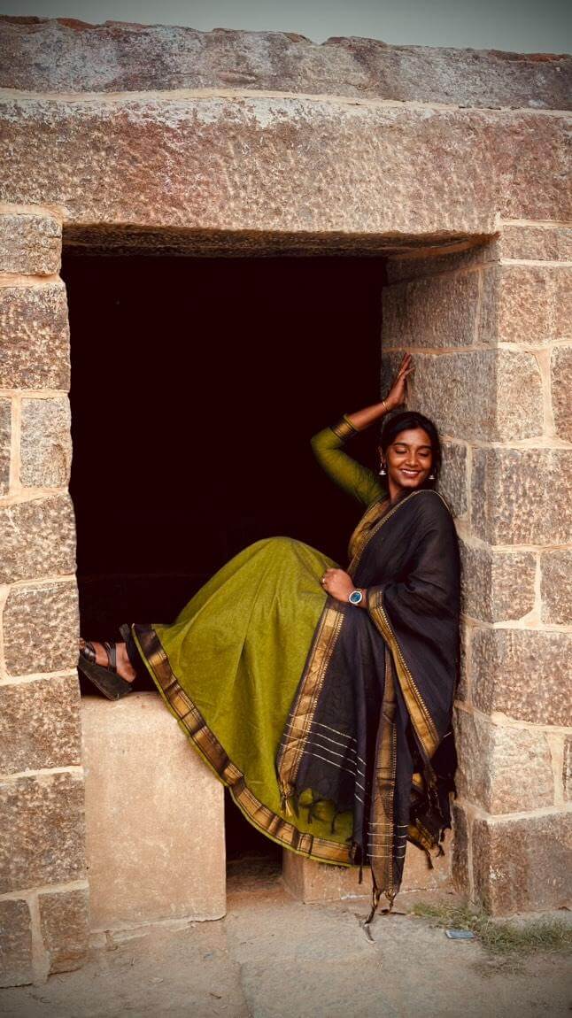 Green & Black Mangalagiri Anarkali