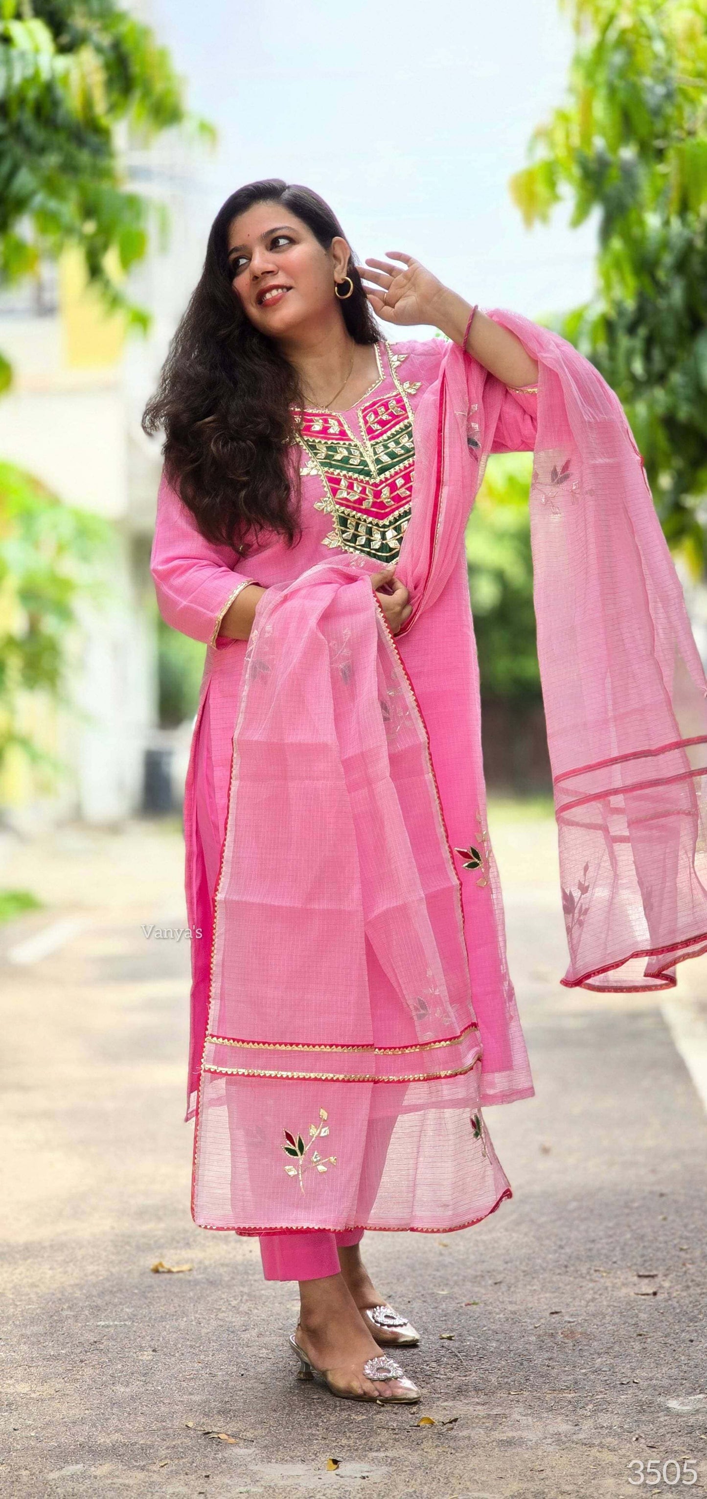 Pink Embroidery Kota