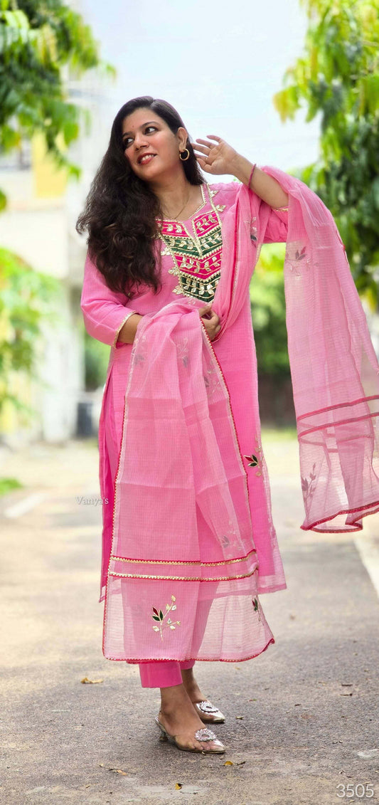 Pink Embroidery Kota