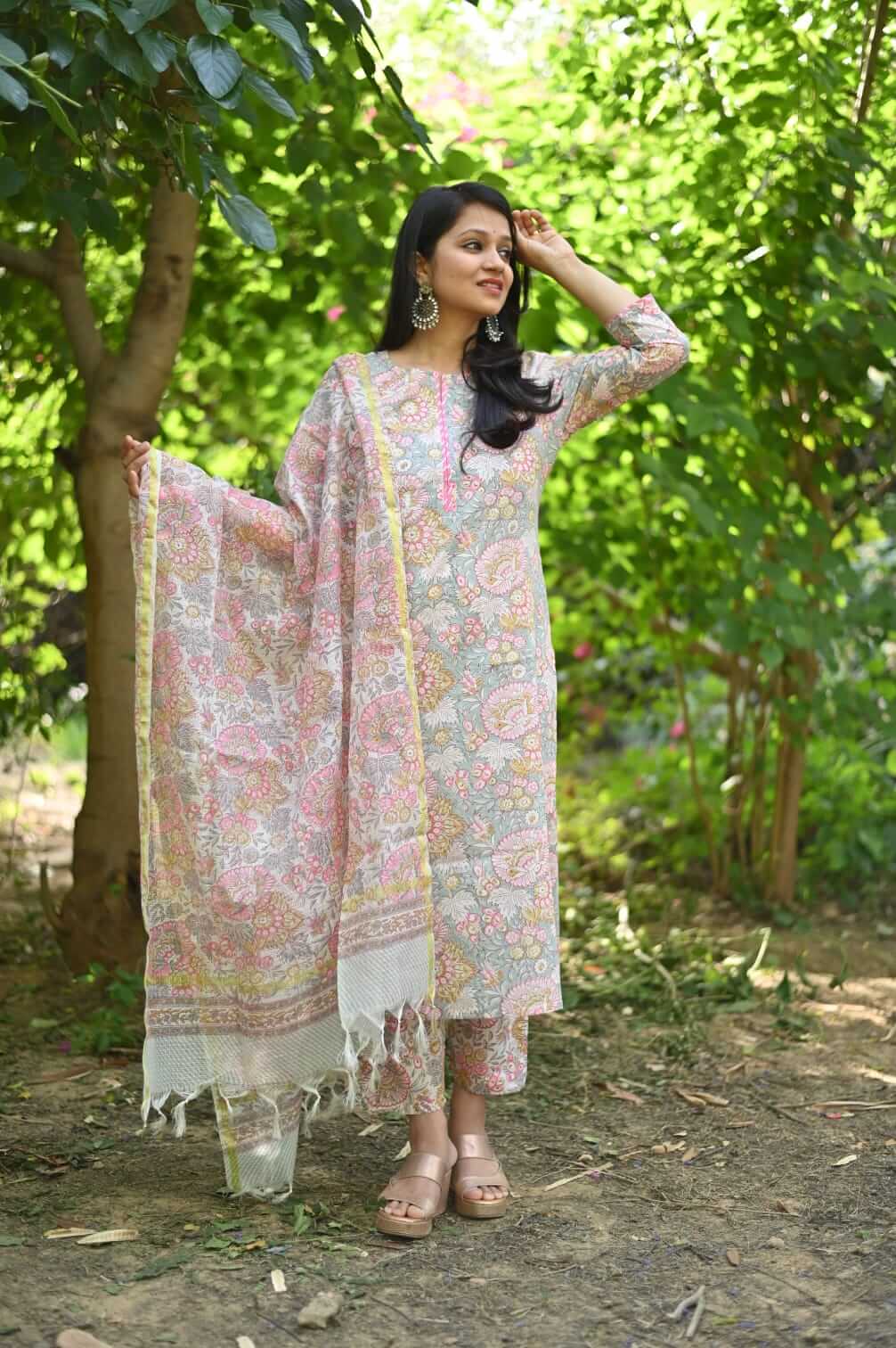 Embroided kurta Pink & Grey