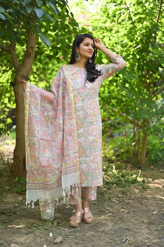Embroided kurta Pink & Grey