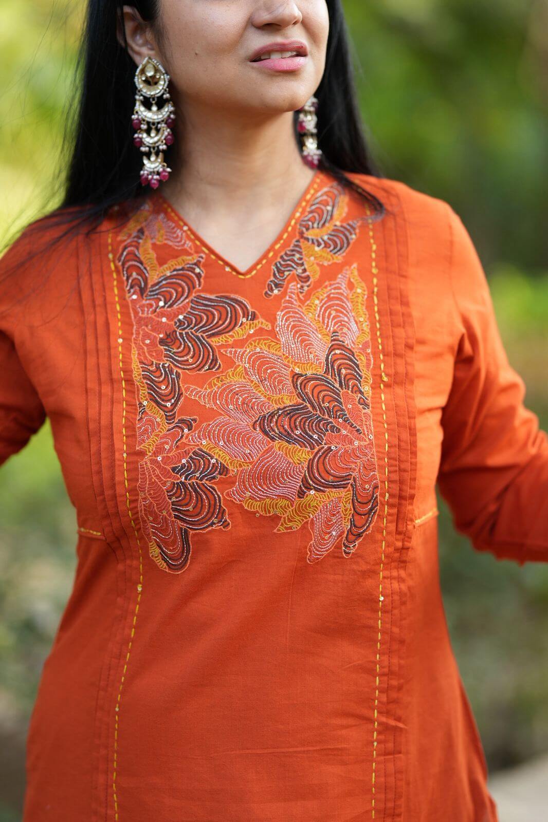 Orange embroidery kurta