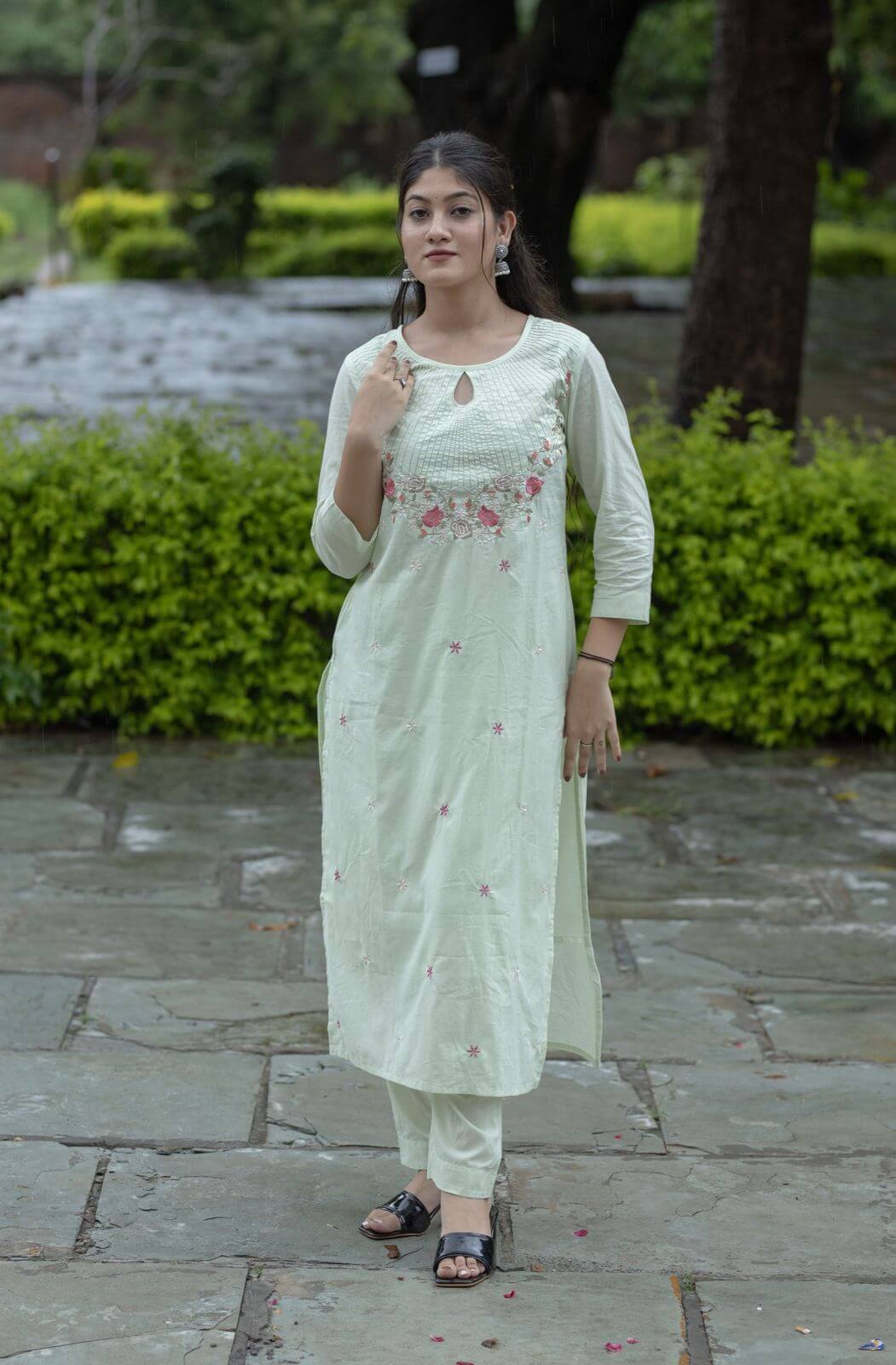 Mul Cotton Embroidery - Pastel Green