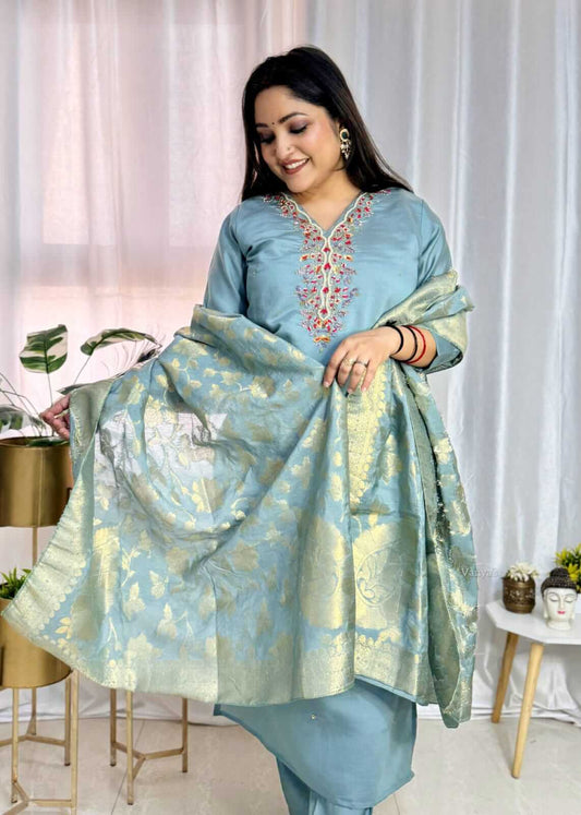 Pastel Blue Roman Silk