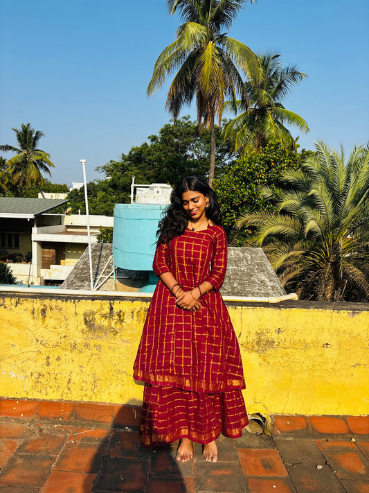 Maroon Star Neck Skirt & top