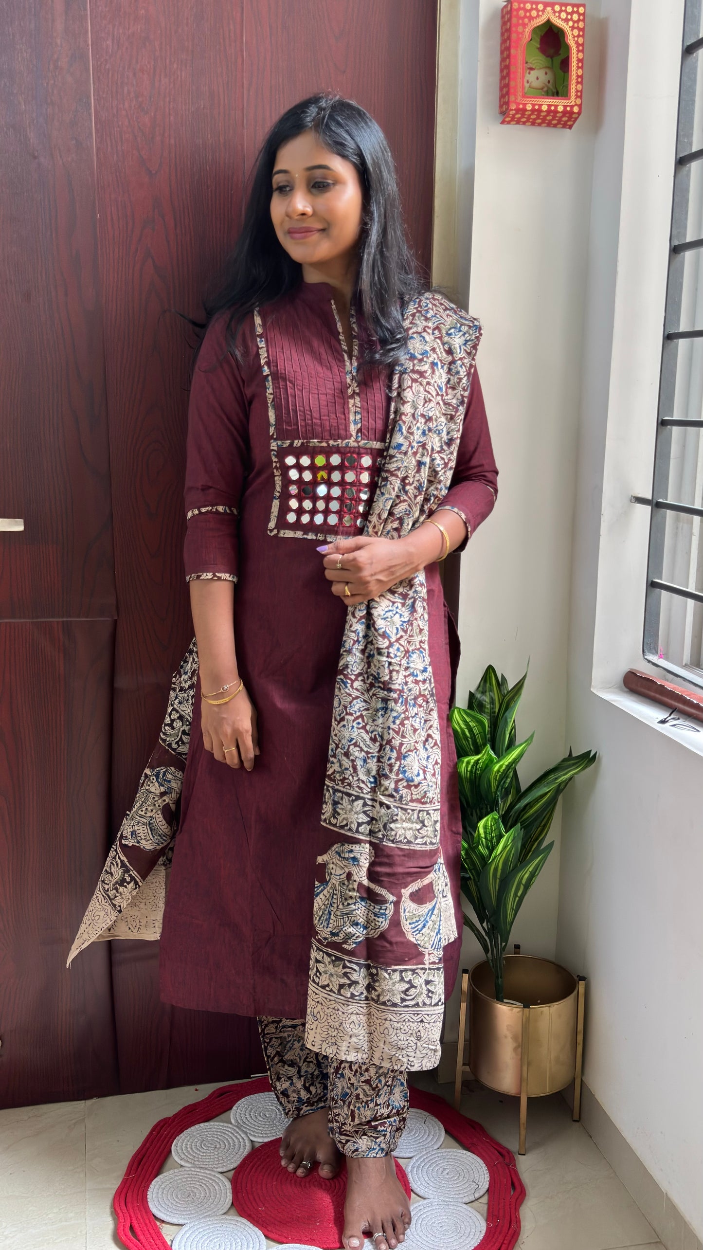 Kalamkari with mirror work