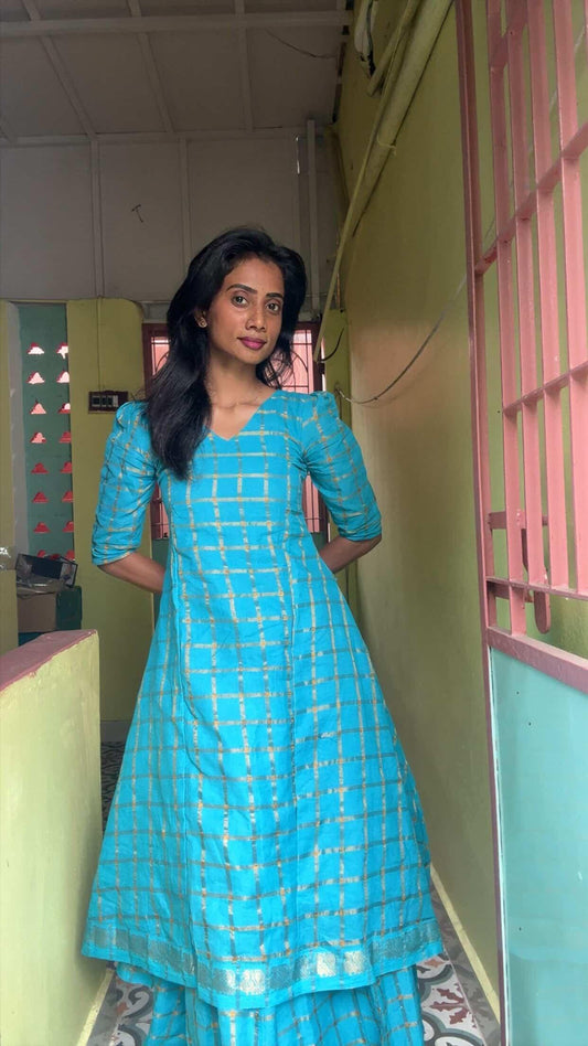 Sky Blue  V Neck Skirt and top