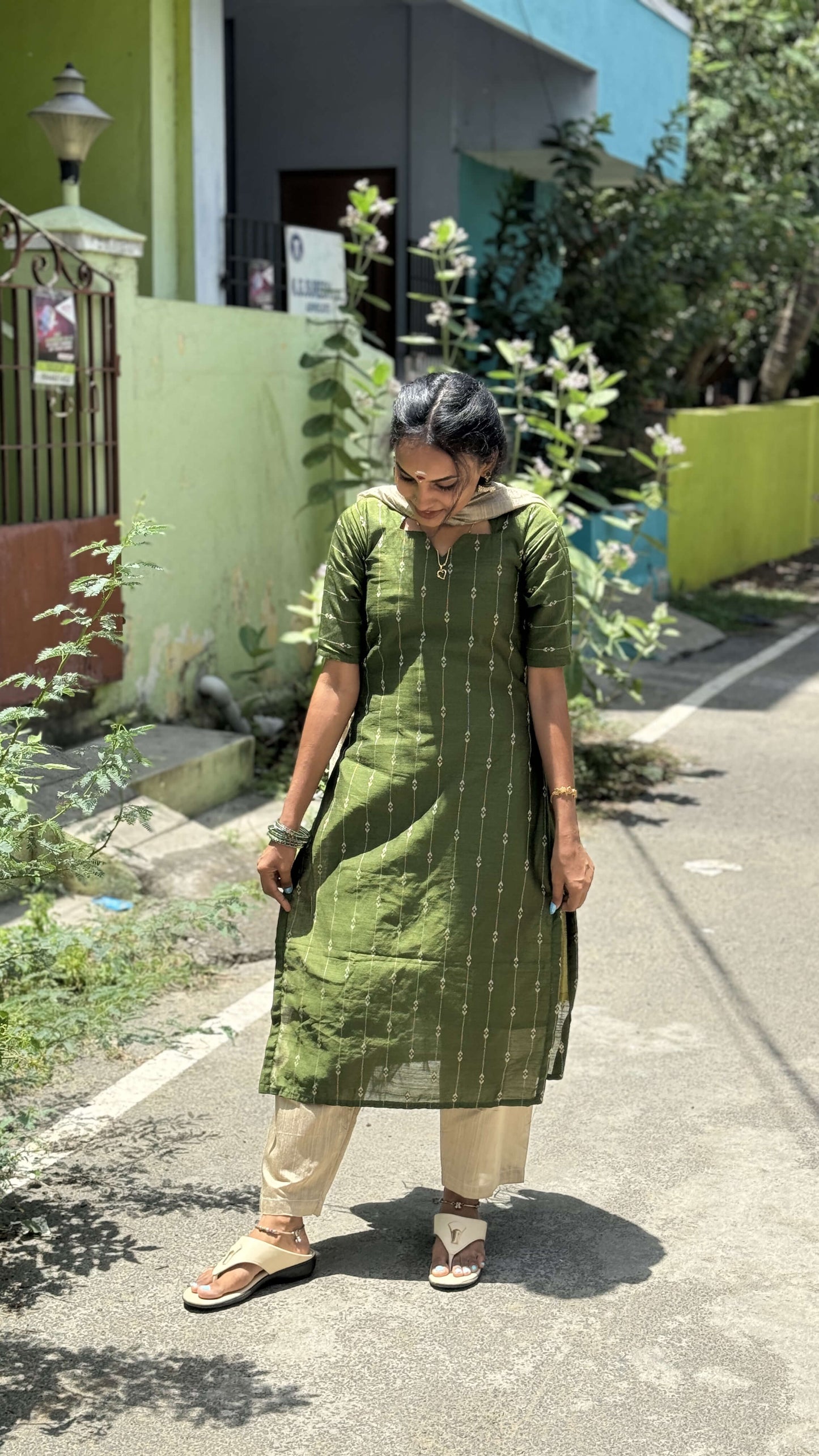 Green & Sandal bottom , Dupatta