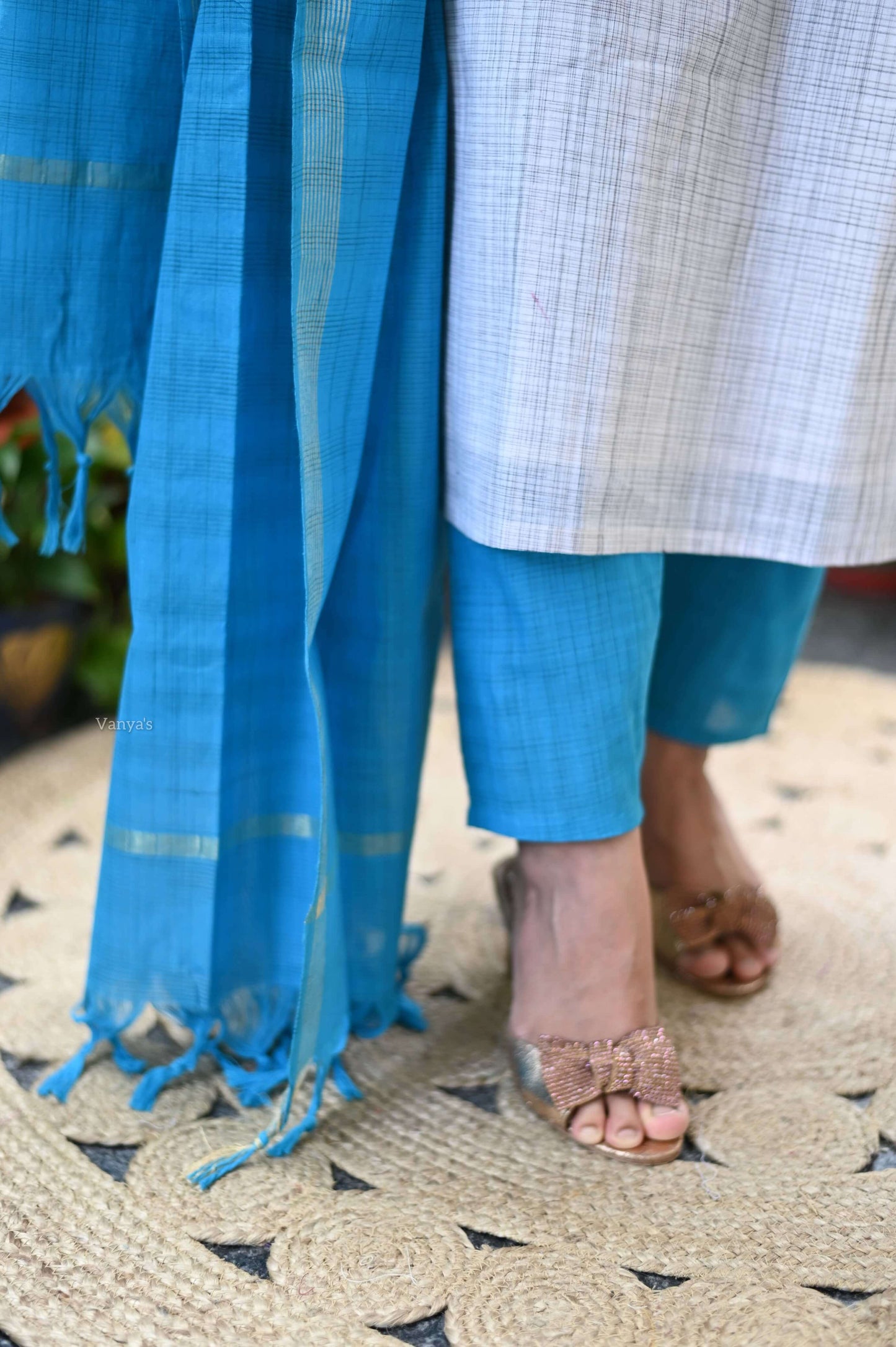 Blue Mangalagiri ikkat printed