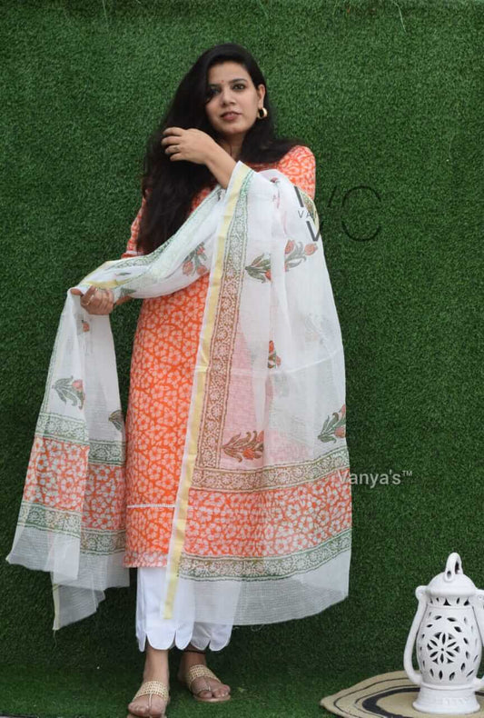 Orange Kota Doria set