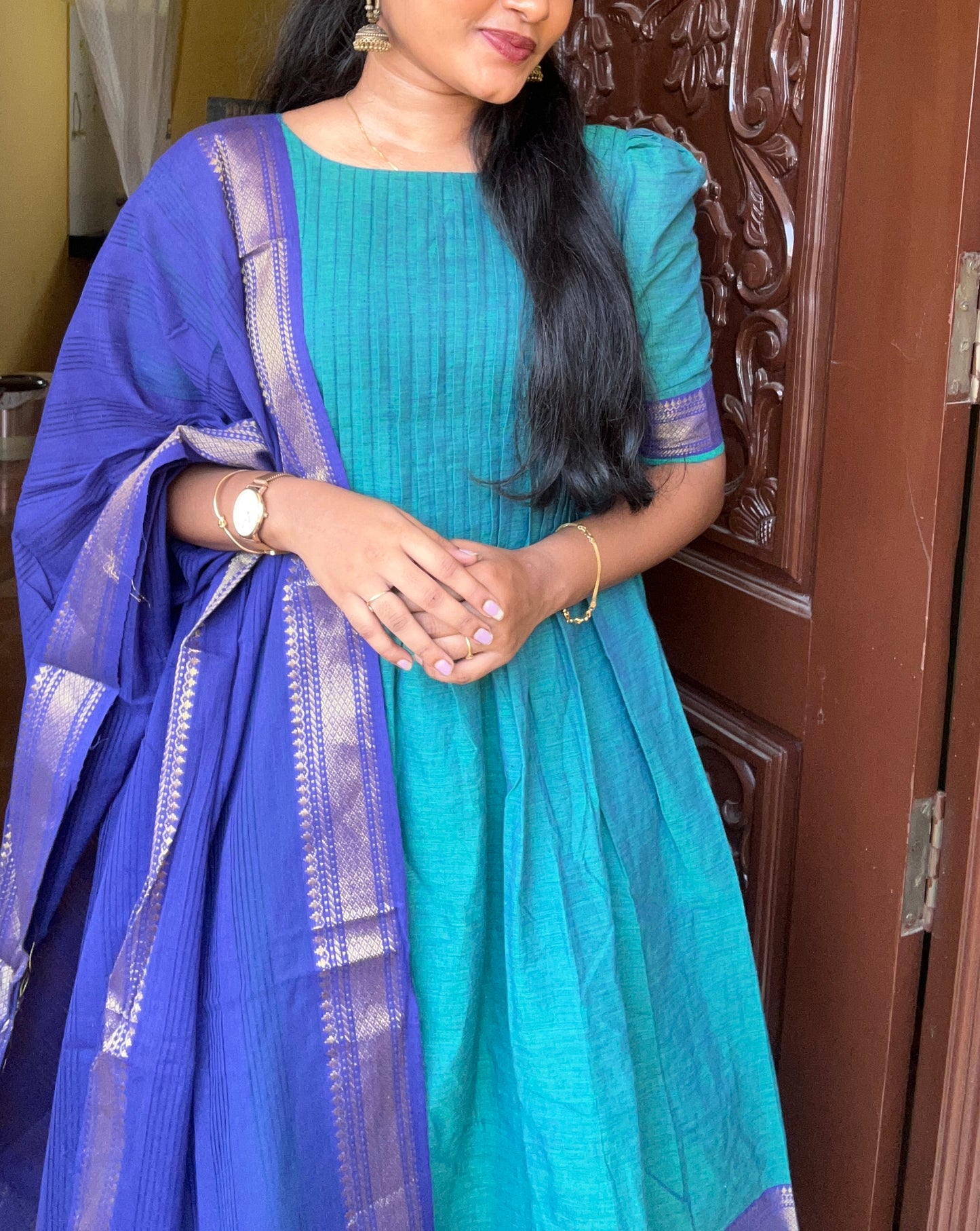 Blue Pintex Traditional With Duppata