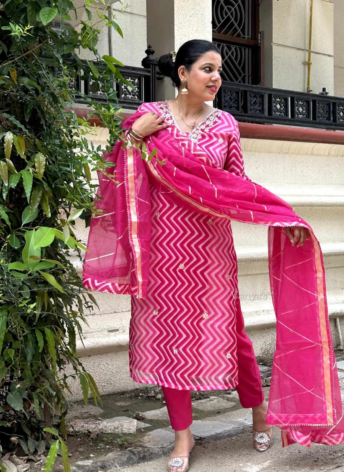 Pink Lehriya Kota Doria