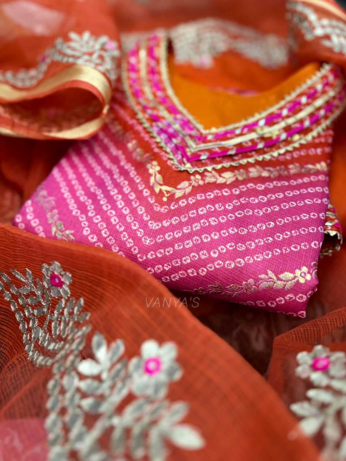 Orange & Pink lehriya Attire