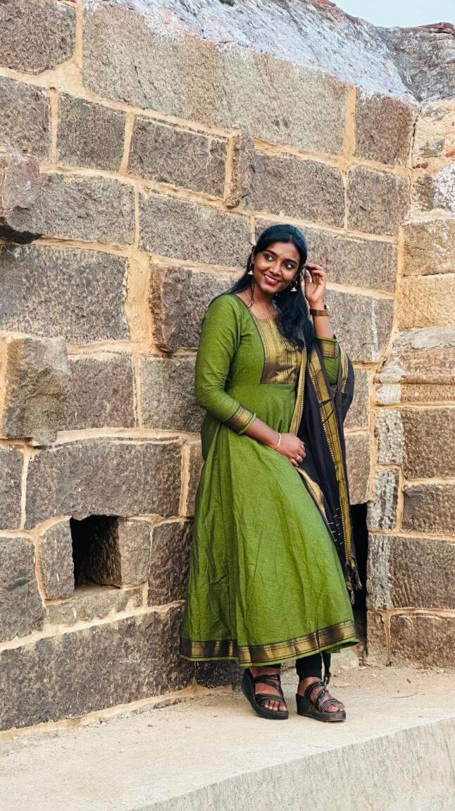 Green & Black Mangalagiri Anarkali