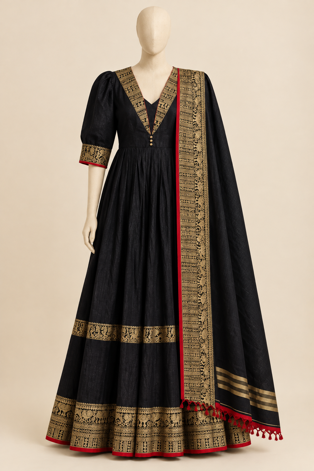 Black Narayanpeth Layered Anarkali