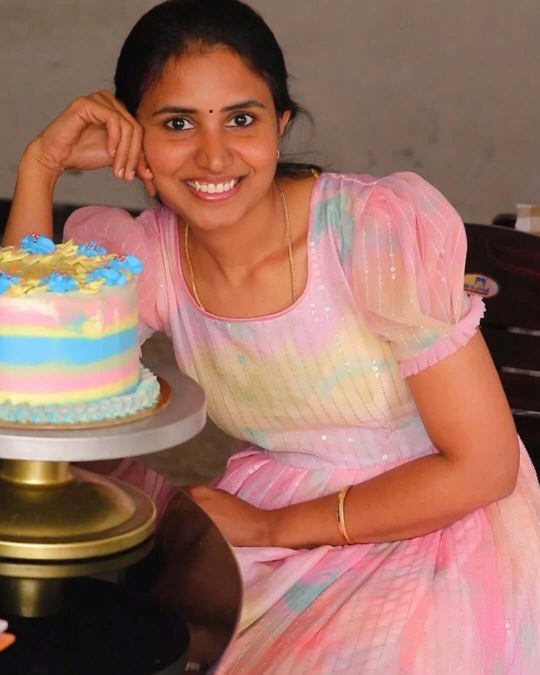 Sequnce work frock with crepe lining