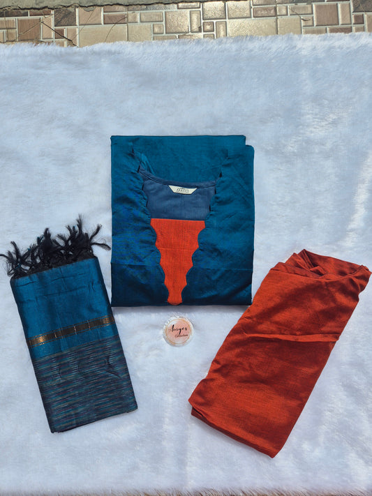 Blue & Orange Silk Salwar