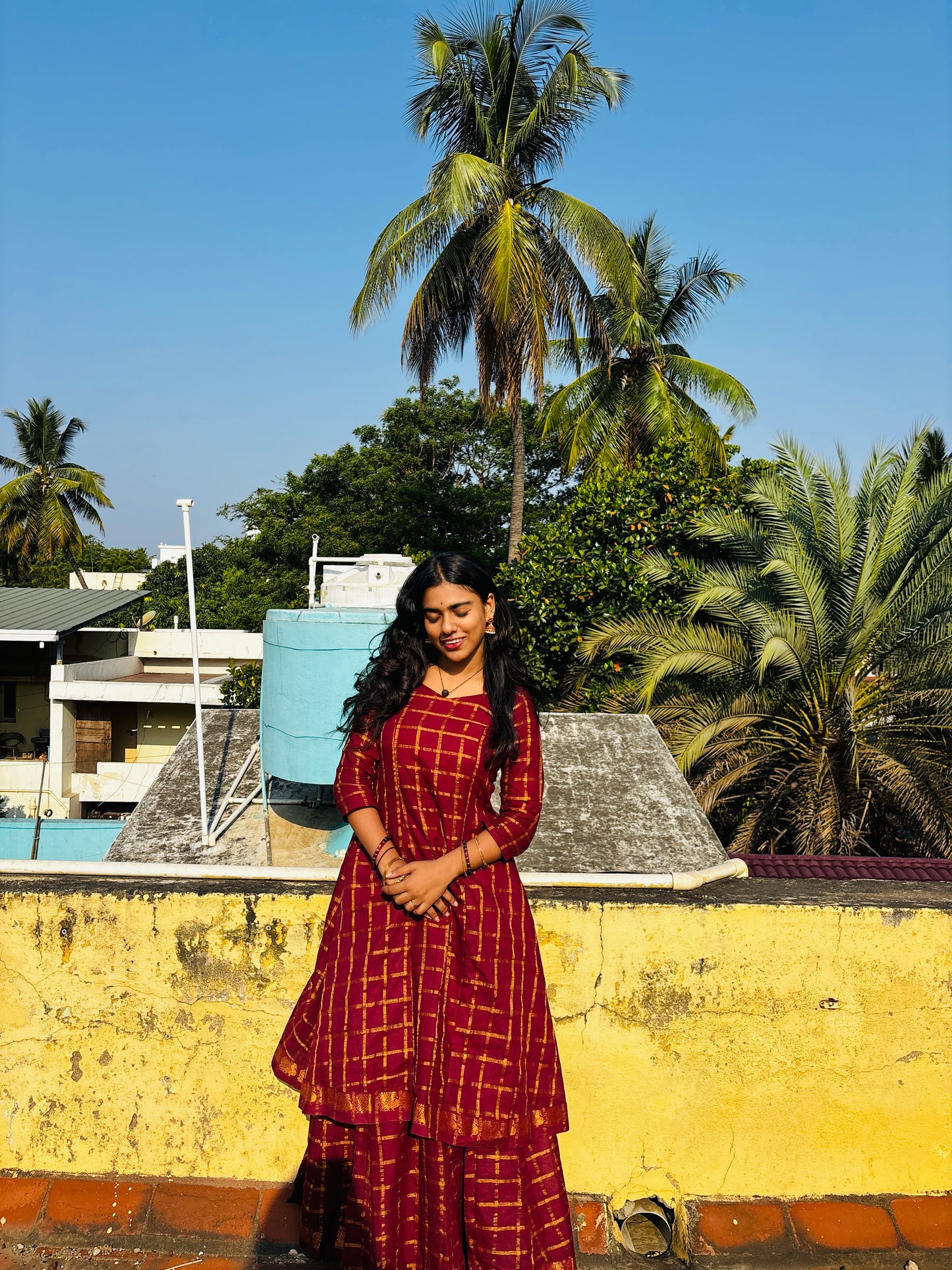 Maroon Star Neck Skirt & top