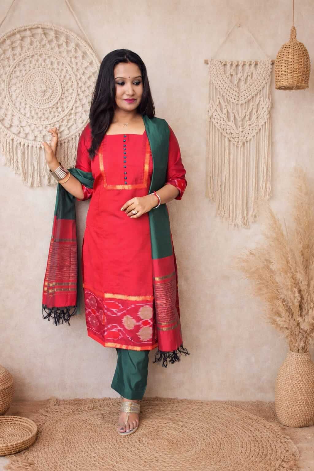 Red & Green Silk Salwar