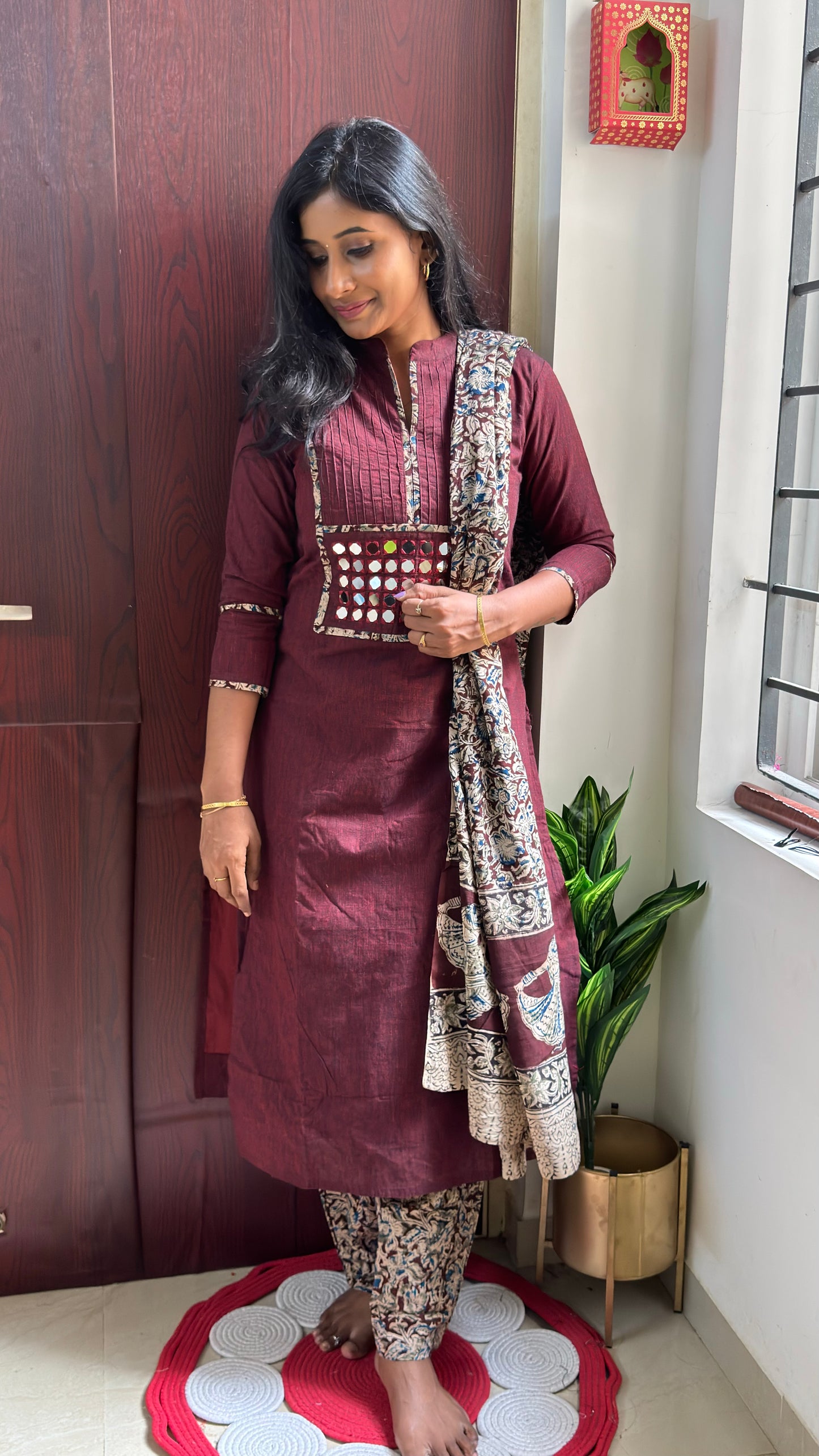 Kalamkari with mirror work
