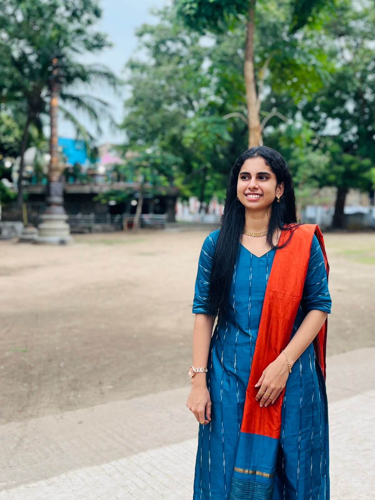 Blue & Orange Silk Salwar