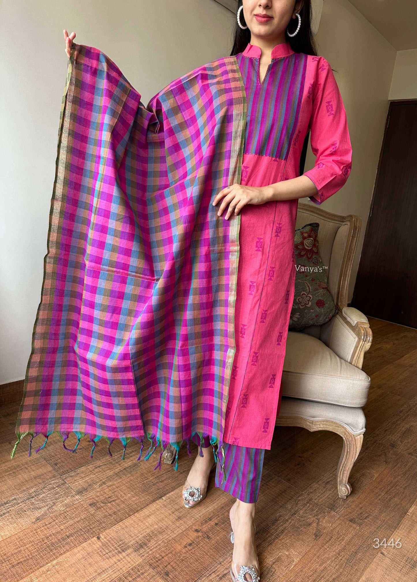 Pink handloom with Zari Dupatta