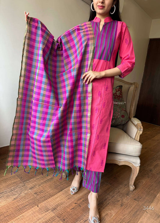 Pink handloom with Zari Dupatta
