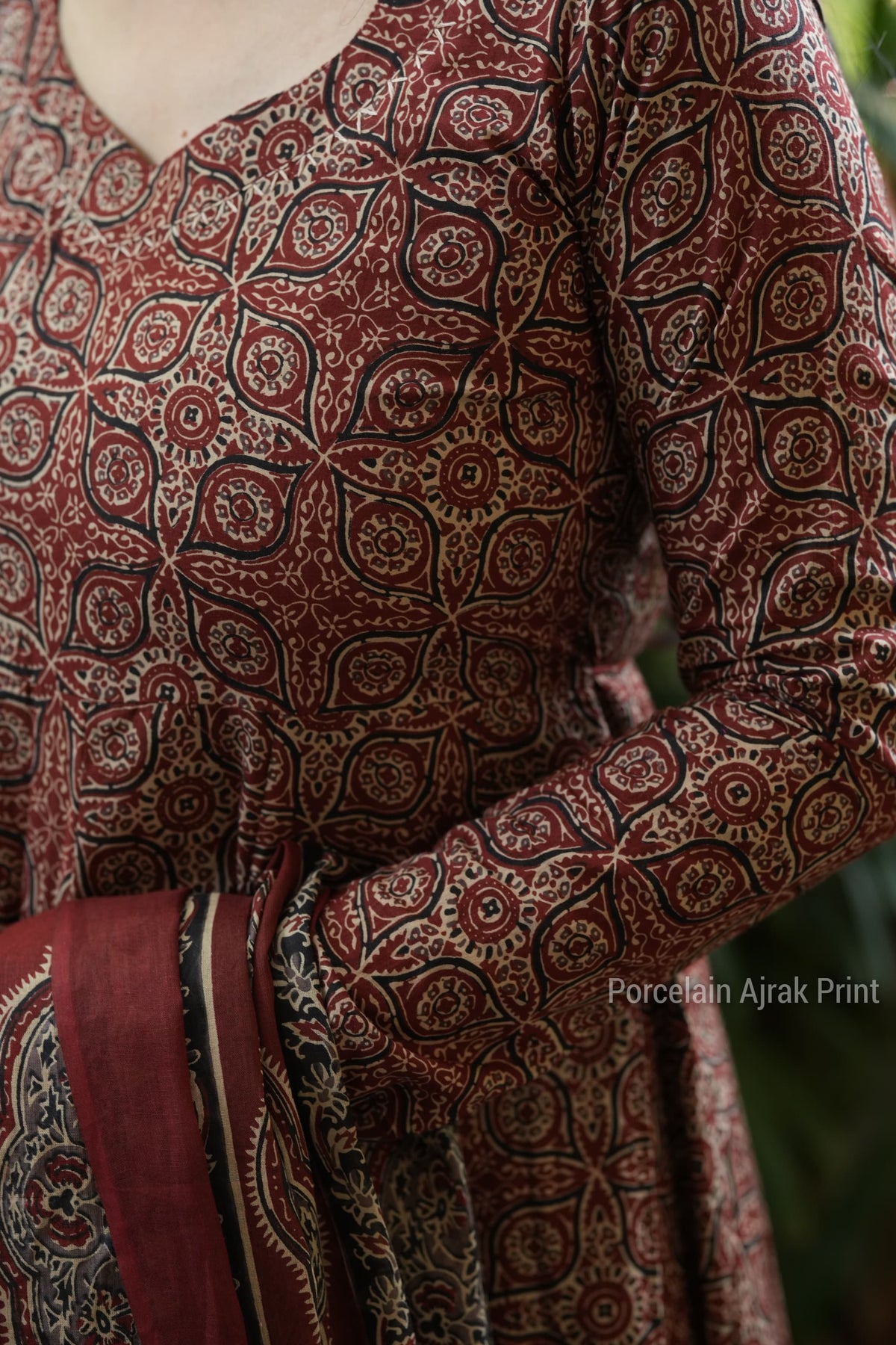Rust Brown ajrakh Anarkali
