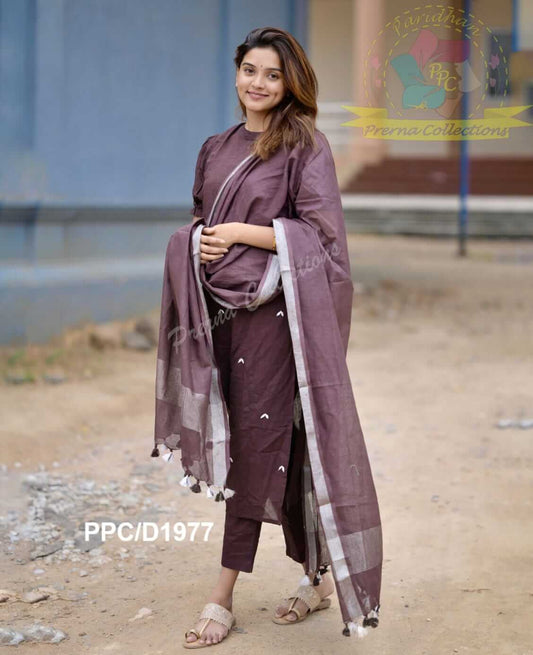 Embroidery Work with  Linen Dupatta