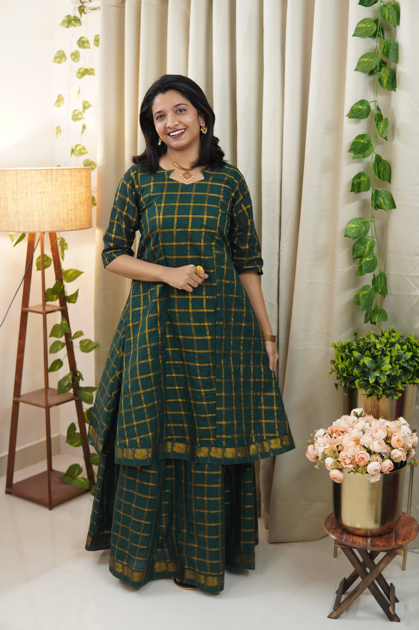 Star Neck Green Skirt and top